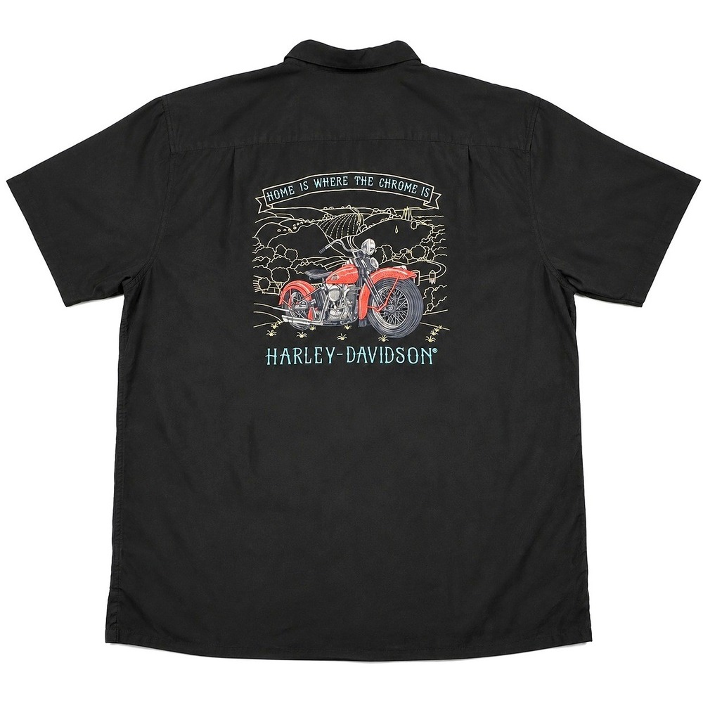 Harley Davidson Tori Richard Shirt Men's 2XL Black Silk Blend Embroidered Biker